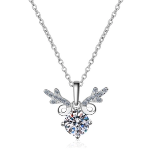 Collier avec pendentif renne en argent sterling S925 et une pierre brillante moissanite