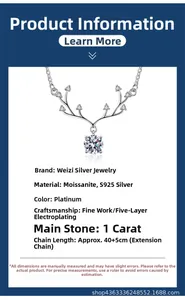 Detailed view of 1 carat moissanite deer antler necklace in S925 sterling silver