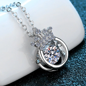 Collier couronne en argent sterling S925 étincelant avec pendentif moissanite dansant