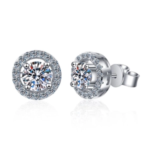 Σκουλαρίκια halo με moissanite από ασήμι S925 και κλασική στρογγυλή κοπή μπριγιάν