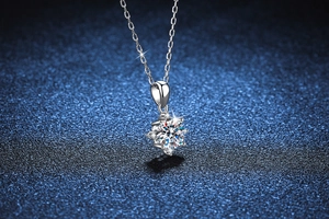 Detail of s925 silver eight-pointed star pendant with round cut moissanite stone