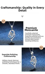 Détail du collier pendentif cœur en argent s925 avec moissanite et polissage allemand