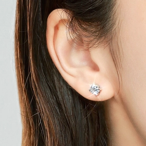 Classic 925 silver moissanite stud earrings featuring a square princess cut 1ct stone