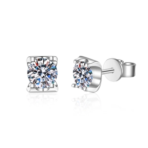 Classic 925 silver moissanite stud earrings with a 4-prong setting and polished finish