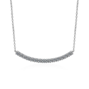 Elegant S925 sterling silver moissanite smile necklace with curved diamond-set pendant
