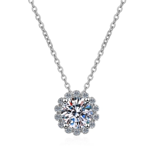 Collier marguerite en argent 925 avec pendentif moissanite 1 carat et chaîne fine