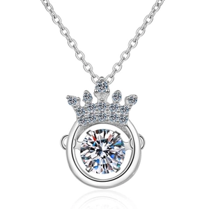 Élégant collier couronne en argent s925 avec pendentif en moissanite étincelante mobile