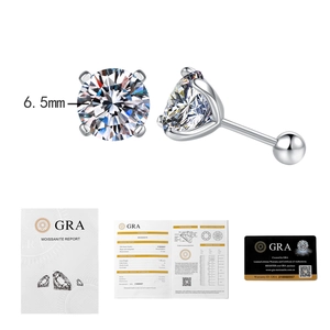S925 sterling silver four-prong moissanite stud earrings with GRA certification cards