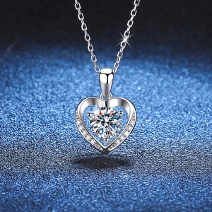 S925 Sterling Silver Eternal Heart Pendant Necklace Moissanite Rhinestone Inlaid Clavicle Chain For Women Jewelry Gift
