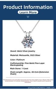 Detail der 1ct Moissanit-Halskette mit 6-Krallen-Fassung und s925 Silber 40cm Kette