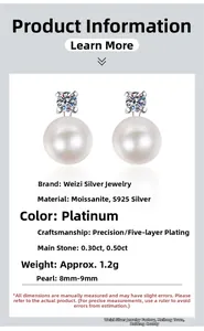 Detail specifications of S925 silver moissanite earrings with 8-9mm round pearls
