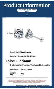 Detail showing 6.5mm moissanite earrings with classic four-claw S925 silver setting