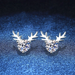 Orecchini a Bottone in Argento Sterling 925 a Forma di Corno di Cervo per Donna Orecchini Moissanite Regalo di Natale Gioielli Eleganti