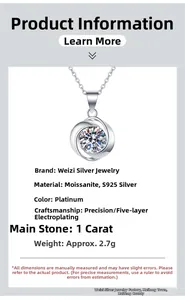 Close-up of 1 carat moissanite four-leaf clover pendant in s925 silver with specs