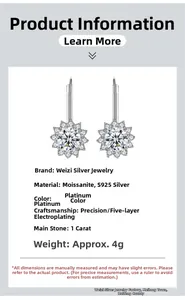 Détails techniques des boucles d'oreilles tournesol en moissanite 1 carat argent s925
