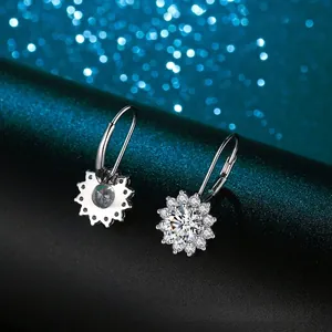 Boucles d'Oreilles Pendantes en Argent Sterling 925 Tournesol Moissanite pour Femme Halo Leverback Bijoux Cadeau