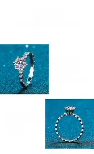 Détail macro d'une bague moissanite 1 carat avec un anneau unique en argent nid d'abeille