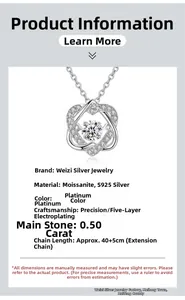 Detailed view of S925 silver moissanite heart necklace with polished platinum finish