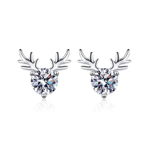 Orecchini a corna di renna in argento S925 con pietre di moissanite tonda classici