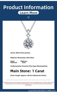 Detail of 1ct moissanite pendant with six-prong setting and s925 silver chain specs