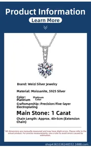 Detail specifications of 1 carat moissanite s925 silver necklace with 40+5cm chain length