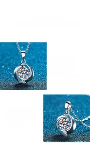 Macro detail of 1 carat moissanite pendant with polished S925 silver spiral setting