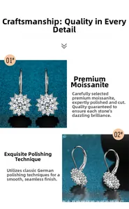 Détail de boucles d'oreilles tournesol en argent S925 avec moissanite étincelante