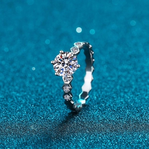 Bague en Moissanite en Argent Sterling 925 pour Femmes Solitaire Six Griffes Nid d'Abeille Géométrique Bague de Fiançailles Bijoux