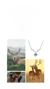 Detailed view of s925 silver deer antler pendant necklace with a round moissanite stone