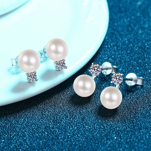 S925 sterling silver pearl earrings with sparkling moissanite accents for women