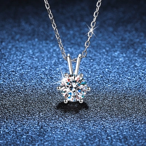 925 Sterlingsilber Moissanit Halskette Rundschliff Sechskant-Anhänger Minimalistische Kette Für Damen Klassischer Brautschmuck