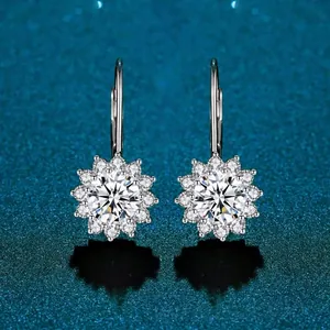 Boucles d'oreilles tournesol en argent S925 avec pierre principale moissanite étincelante