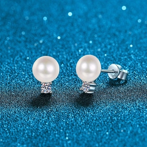 Elegant S925 sterling silver stud earrings featuring white pearls and zircon accents