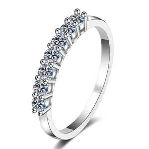 Elegant 925 sterling silver moissanite ring with seven round brilliant cut stones