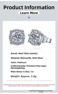 Dettagli orecchini moissanite quadrati in argento S925 con placcatura a cinque strati