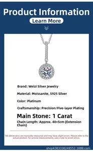 Detail specifications of 1 carat Moissanite pendant necklace in s925 sterling silver