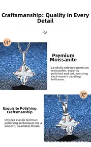 Détail d'un pendentif moissanite taille princesse avec monture en argent et fini poli