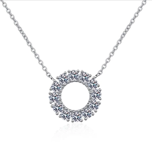 Collier halo en argent sterling S925 avec pendentif brillant rond moissanite 0,3ct