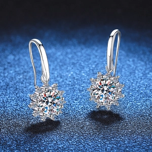 Eleganti orecchini a girasole in argento S925 con pietre di moissanite da 1 carato