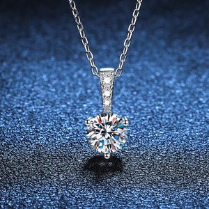 S925 Sterling Silver Necklace Round Brilliant Cut Moissanite Pendant For Women Minimalist Fashion Jewelry Wedding Party Gift