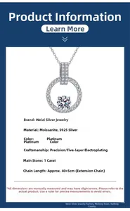 Detail view of 1ct Moissanite pendant with s925 silver double ring and adjustable chain