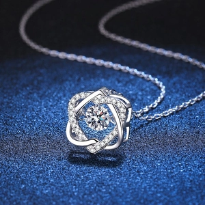 Elegant S925 sterling silver hexagram pendant with dancing Moissanite stone on silver chain