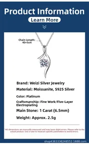 Dettaglio macro del ciondolo in moissanite da 1ct con specifiche in argento 925