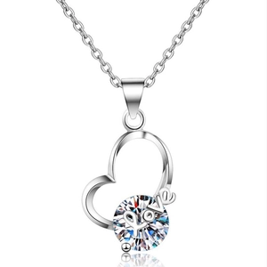 S925 sterling silver heart necklace with large round zircon and Love engraving