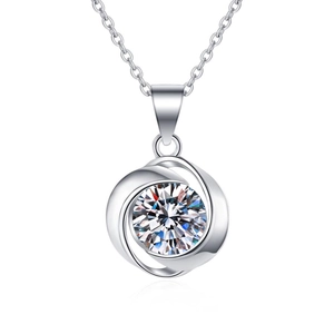 925 silver necklace with sparkling heart clover moissanite pendant on white background