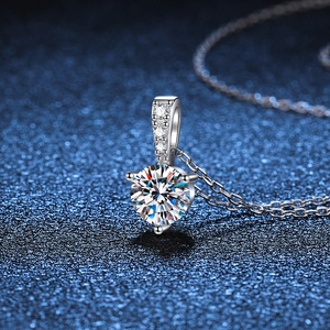 Elegant s925 silver necklace with a one-carat round brilliant-cut moissanite pendant