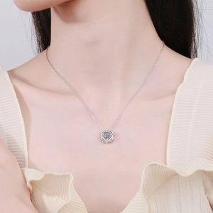 S925 sterling silver hexagram moissanite pendant necklace with dancing stone detail