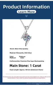 Dettaglio del ciondolo in moissanite da 1 carato con castone a 6 griffe in argento s925