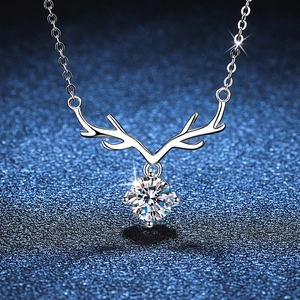 925 Sterling Silver Reindeer Antler Moissanite Pendant Necklace Elegant Zirconia Deer Horn Clavicle Chain Jewelry For Women Gift