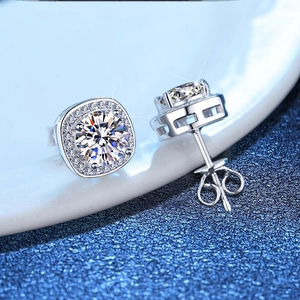 Classic square halo S925 sterling silver moissanite stud earrings with white gold finish